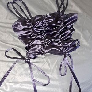 Lavender raunched corset crop top spaghetti strap